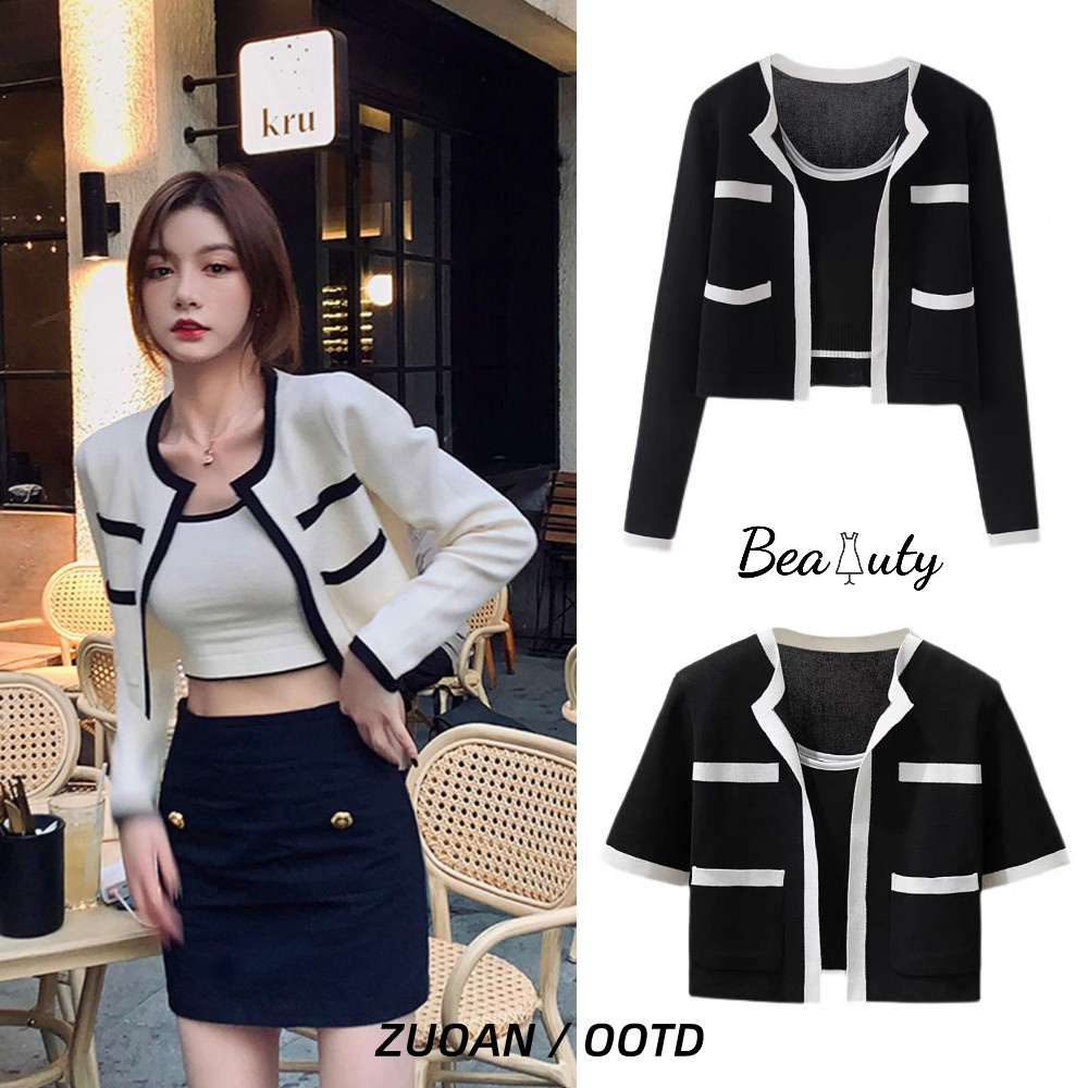 Bộ đồ MURIOKI gồm áo cardigan dệt kim tay dài và áo hai dây phong cách Hàn Quốc thời trang mùa hè cho nữ (Có bán lẻ)