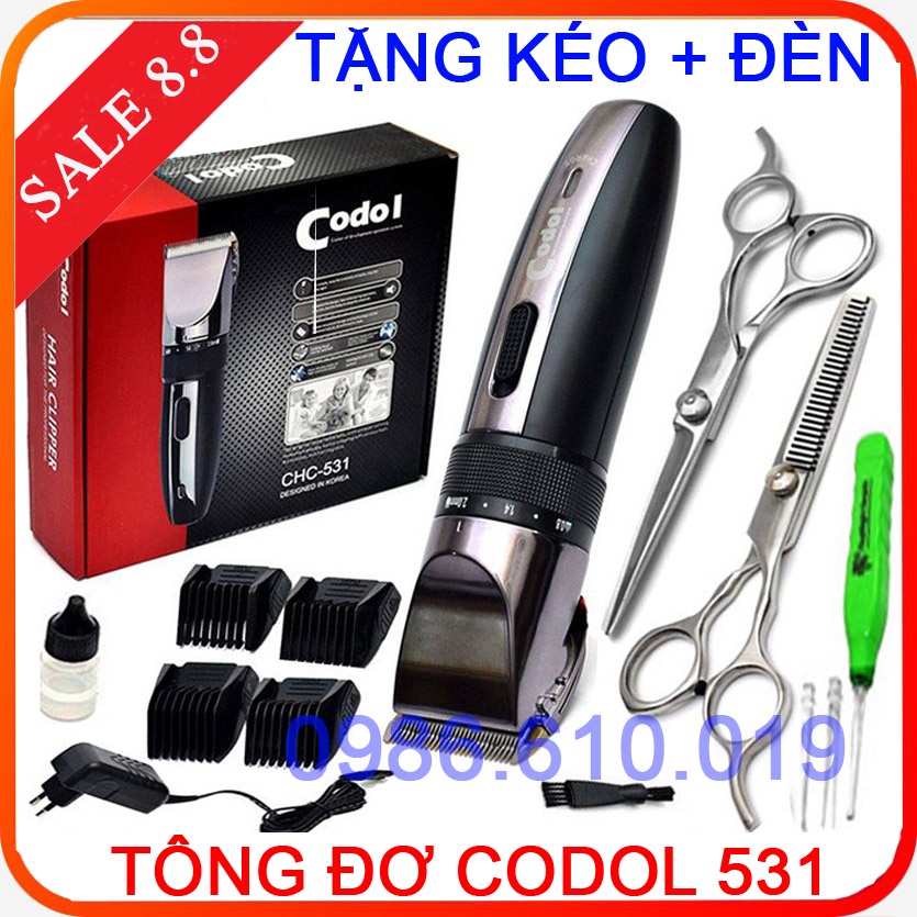 Tông Đơ Cắt Tóc Codol 531 chuyên cát tóc gia đình và cho trẻ em. Tặng 2 kéo, 2 đèn