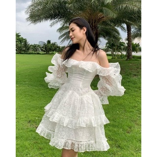 Đầm 2 dây rớt vai trắng xòe tiểu thư sang chảnh (thời trang bigsize vicky.g anitagreen) - G1022