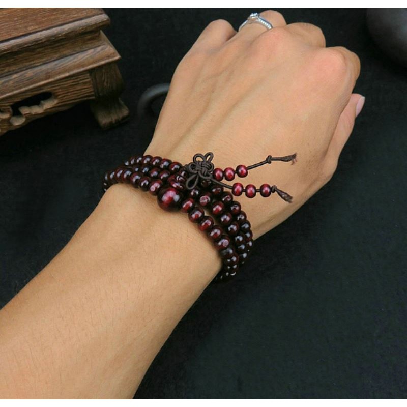 Vòng Tay Chuỗi Hạt Tràng 108 Hạt Gỗ Quấn Tay Ba Vòng Hạt 6 Ly