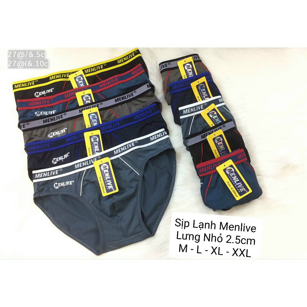 Sét 5_10 Quần lót nam lạnh Menlive lưng bản nhỏ 2.5cm