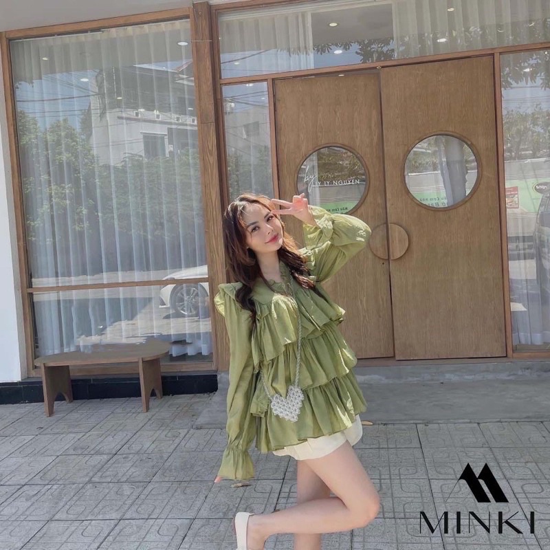 Sét áo đỏ bèo phối quần tacta be phồng siêu xinh