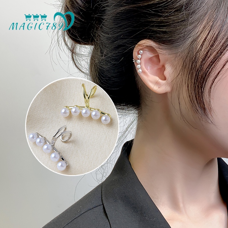 Khuyên kẹp vành tai không xỏ lỗ đính hạt ngọc trai nhỏ nhân tạo xinh xắn thời trang