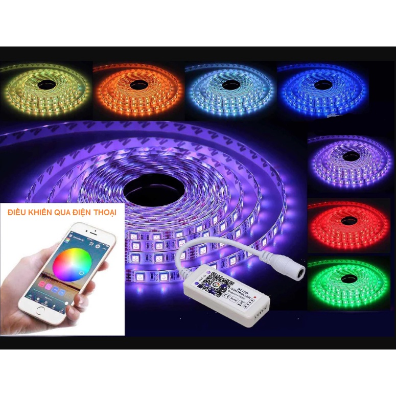BỘ LED DÁN 5050 RGB HIỆU ỨNG 16 TRIỆU MÀU ĐIỀU KHIỂN QUA ĐIỆN THOẠI CÓ CHẾ ĐỘ NHÁY THEO NHẠC