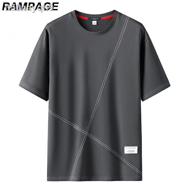 ✎▽Áo thun nam ngắn tay Rampage mùa hè năm 2021 mới cổ tròn chất liệu cotton rộng rãi kết hợp đáy sơ mi