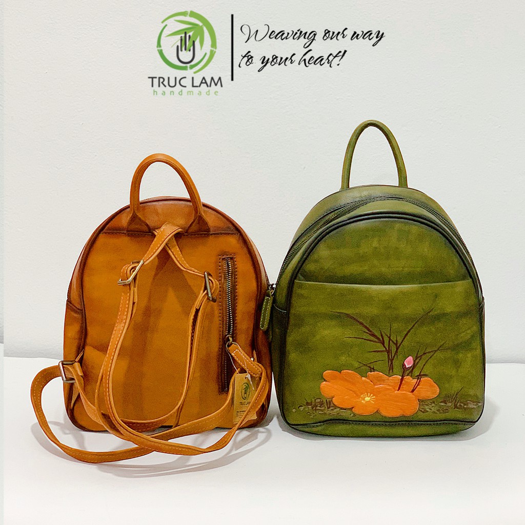 Balo Thời Trang Nữ Da Thật Cao Cấp Họa Tiết Hoa Sen – Trúc Lâm Handmade