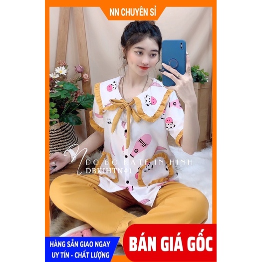 Đồ bộ nữ mặc nhà phong cách tiểu thư Vải kate mềm in hình bò sữa dễ thương DBKIHTN41