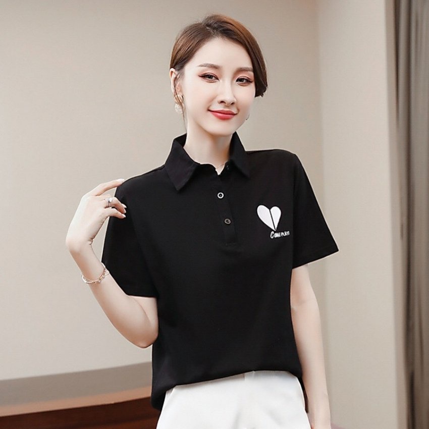 Áo thun nữ có cổ tay ngắn phối họa tiết trái tim thời trang PONIVA cao cấp chất vải mềm mịn thấm hút tốt