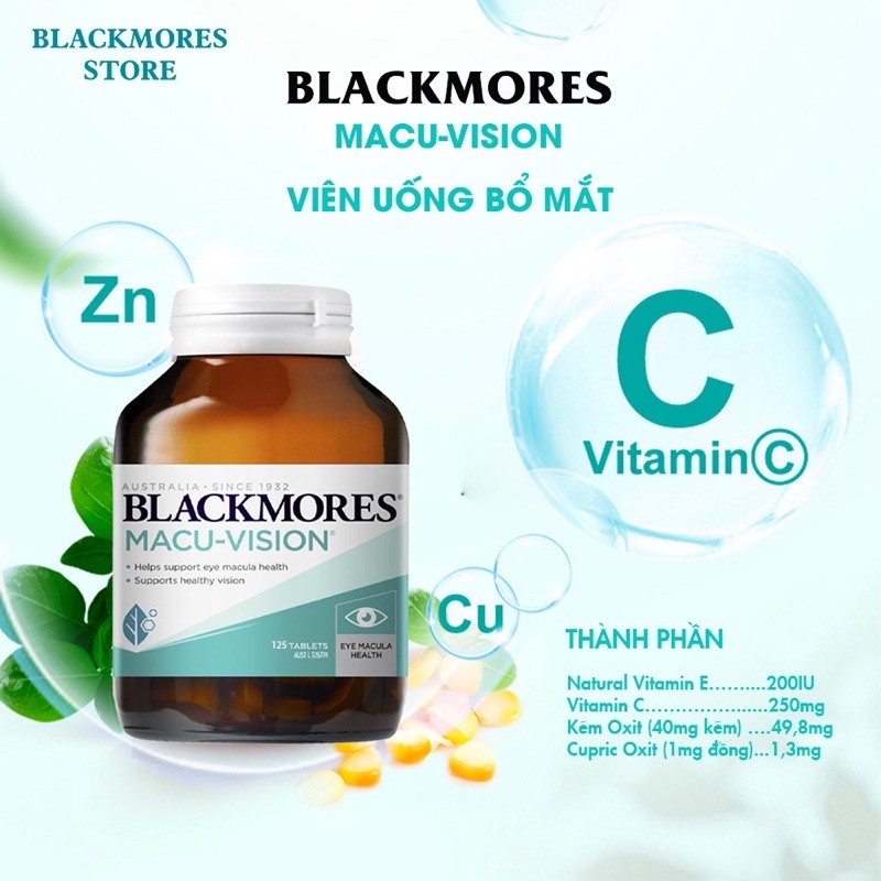 Viên uống bổ mắt Blackmore Macu Vision tăng cường thị lực 125 viên