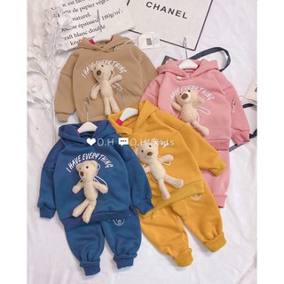 Bộ nỉ bông hoodie cho bé - bộ gấu nỉ bông cho bé