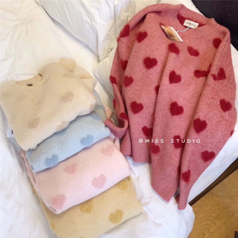 Áo Len Hoạ Tiết Tim Hàng Quảng Châu xinh