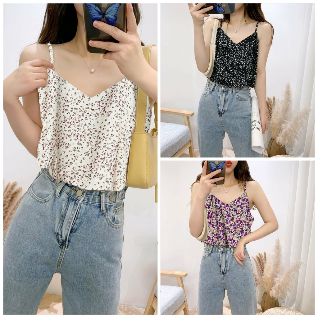 Áo 2 Dây Hoa Nhí Vintage - Áo Hai Dây Nữ Hoa Nhí Nhiều Màu HD09