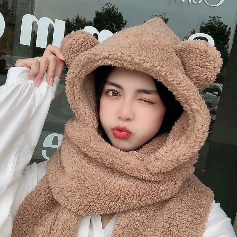 MŨ LEN KHĂN GẤU QUẤN CỔ KÈM BAO TAY