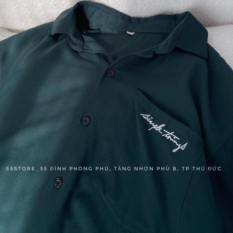 [Xả Kho] Áo Sơ Mi Tay Ngắn Simple Mầu Xanh Form Rộng Unisex Nam Nữ( Hàng Sẵn)