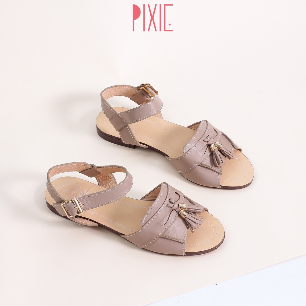 Giày Sandal Bệt Da Thật Gắn Nơ Chuông Pixie X469