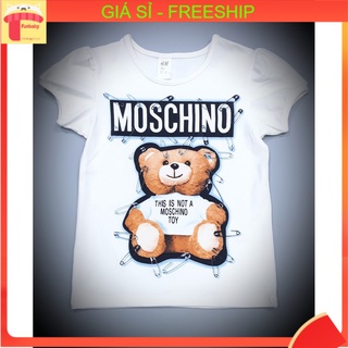 Áo thun bé gái 2-12 tuổi in chữ MOCHINO, Áo cộc tay cho bé hàng xuất vải cotton co giãn thấm hút mồ hôi