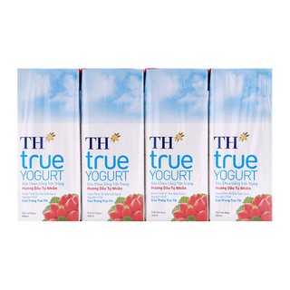 Lốc 4 hộp 180ml Sữa chua uống tiệt trùng hương Dâu tự nhiên TH True Yogurt
