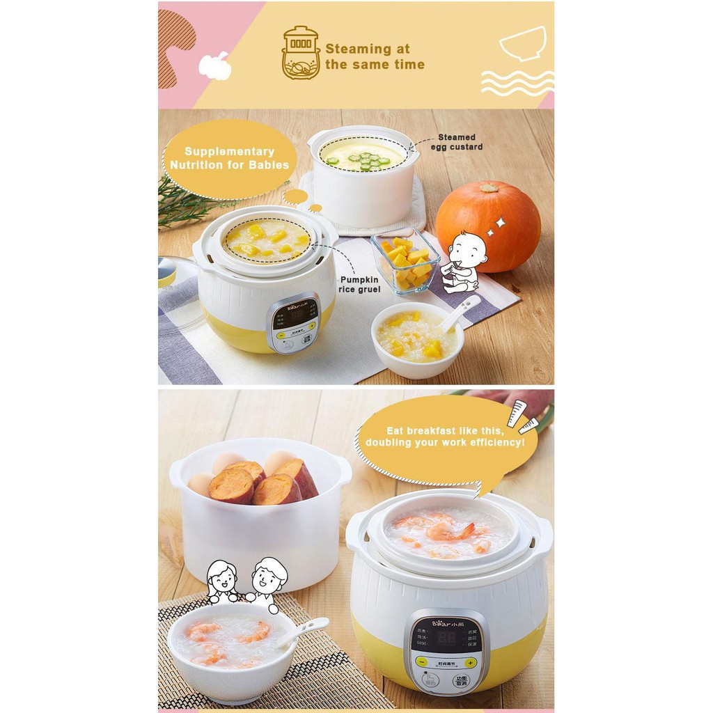 [Hãng Bear] Nồi Nấu Cháo Nồi Hầm Chậm Ninh Cách Thuỷ Có Thể Vừa Hầm Cháo Vừa Hấp Củ Quả