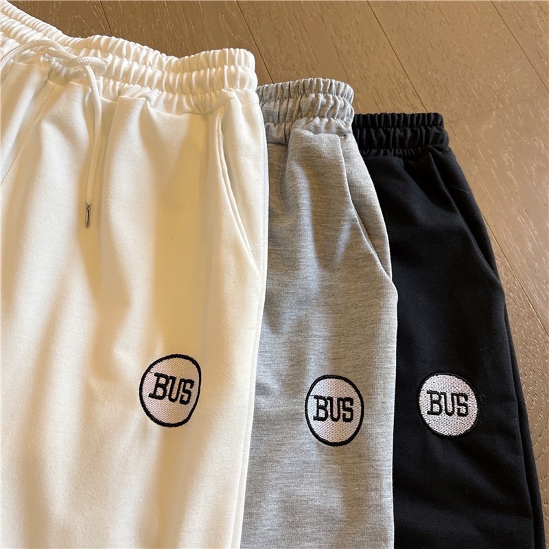 Quần nỉ jogger 🦋 thêu chữ BUS dáng suông thể thao ống rộng 3 màu chất vải cotton dày dặn mềm mịn