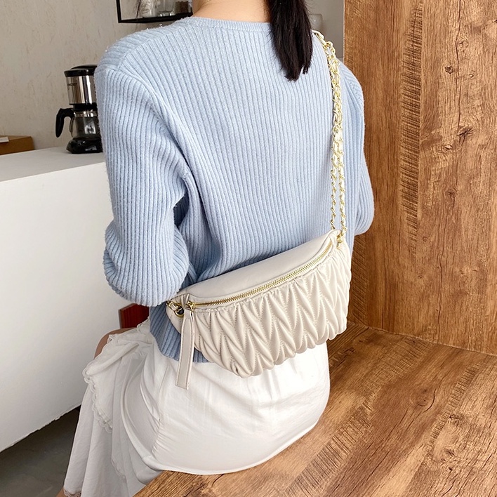 Túi Da PU Đeo Chéo Ngực Thiết Kế Xếp Ly Thời Trang Hàn Quốc Cao Cấp Cho Nữ