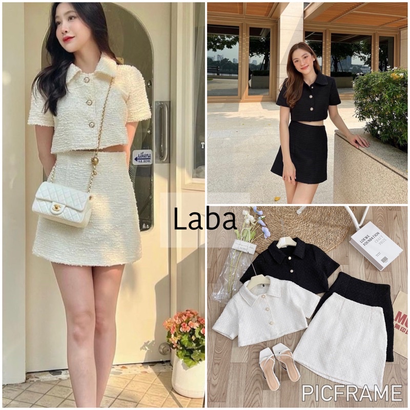 Set Dạ Tweed Áo Croptop Kèm Chân Váy Ngắn Có Lót Quần