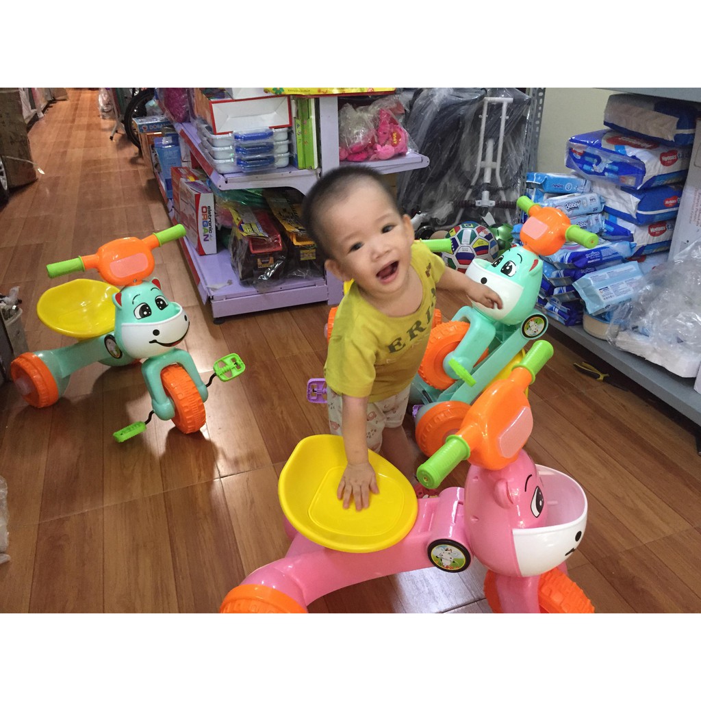 Xe Đạp 3 Bánh Hoạt Hình Chú Bé Đội Mũ Và Con Bò Gấp Gọn