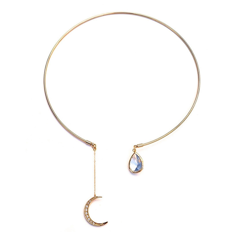 Vòng Cổ Choker Hở Hình Mặt Trăng Đính Pha Lê Thời Trang Cho Nữ