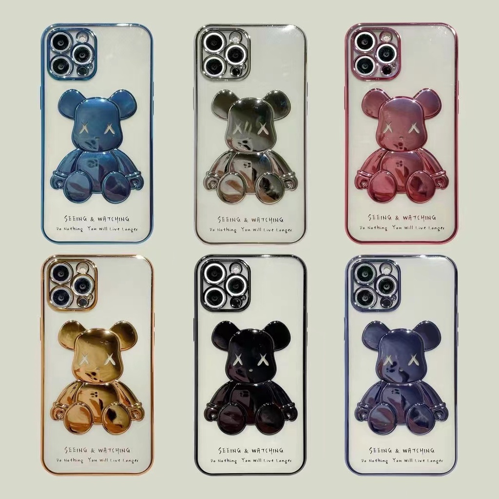 6D Electroplating Three-dimensional Doll Fashion Brand Kaws Bear Doll Mobile Phone Case IPhone 13 13Pro 13Promax 12 12Pro 12Promax 11 11Pro 11Promax X Xsmax Xr 8 7Plus