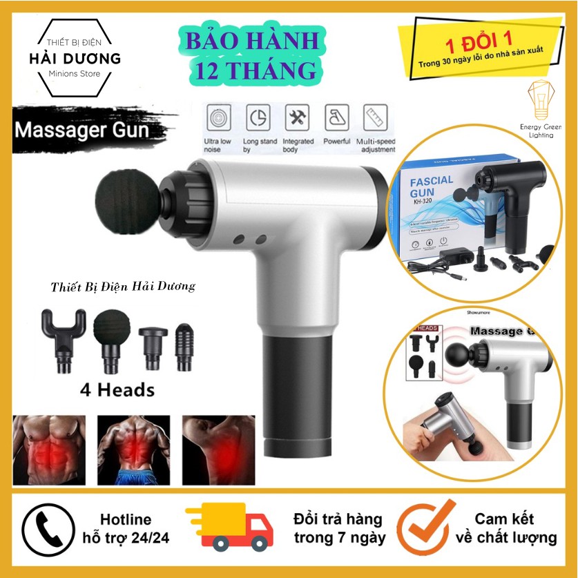 Máy Massage - Súng Massage Toàn Thân 4 Đầu 6 Chế Độ Fascial Kh-320, Giảm Đau Mỏi Vai Gáy, Giãn Cơ Sau Tập - Có video