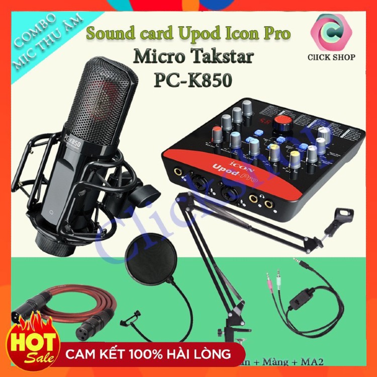 Combo Livestream Thu Âm Mic Takstar PC K850 + Sound Card Icon Upod Pro Full Phụ Kiện Bảo Hành 12 Tháng