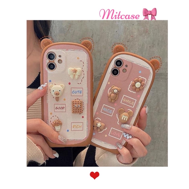 ốp lưng IPHONE BÁNH MÌ KÈM TAI CÓ ĐÍNH CHARM GẤU