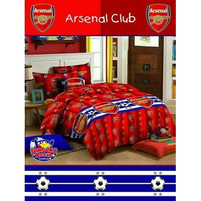 Bộ Vỏ Chăn Ga Gối Nệm Vải Lanh Cotton In Hình Arsenal Cao Cấp