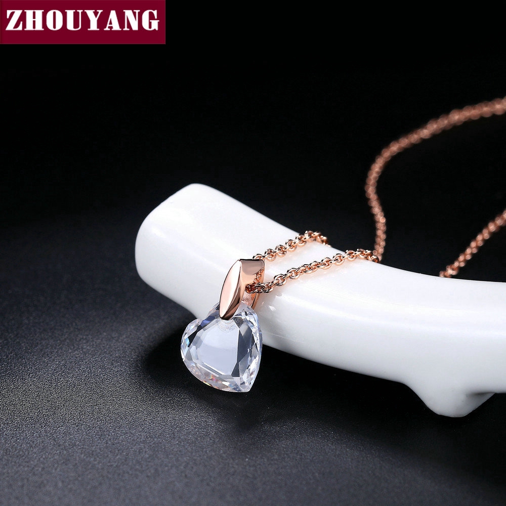 Dây chuyền ZHOUYANG ZYN126 mặt pha lê hình trái tim màu vàng hồng thời trang cho nữ