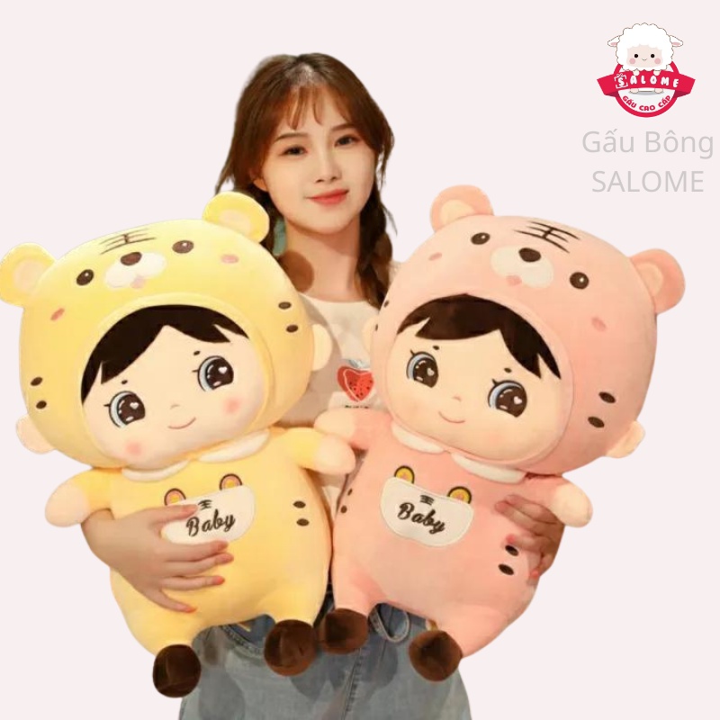 Gấu Bông Em Bé Hổ Dễ Thương SALOME, Thú Nhồi Bông Có Khóa Kéo Cao Cấp