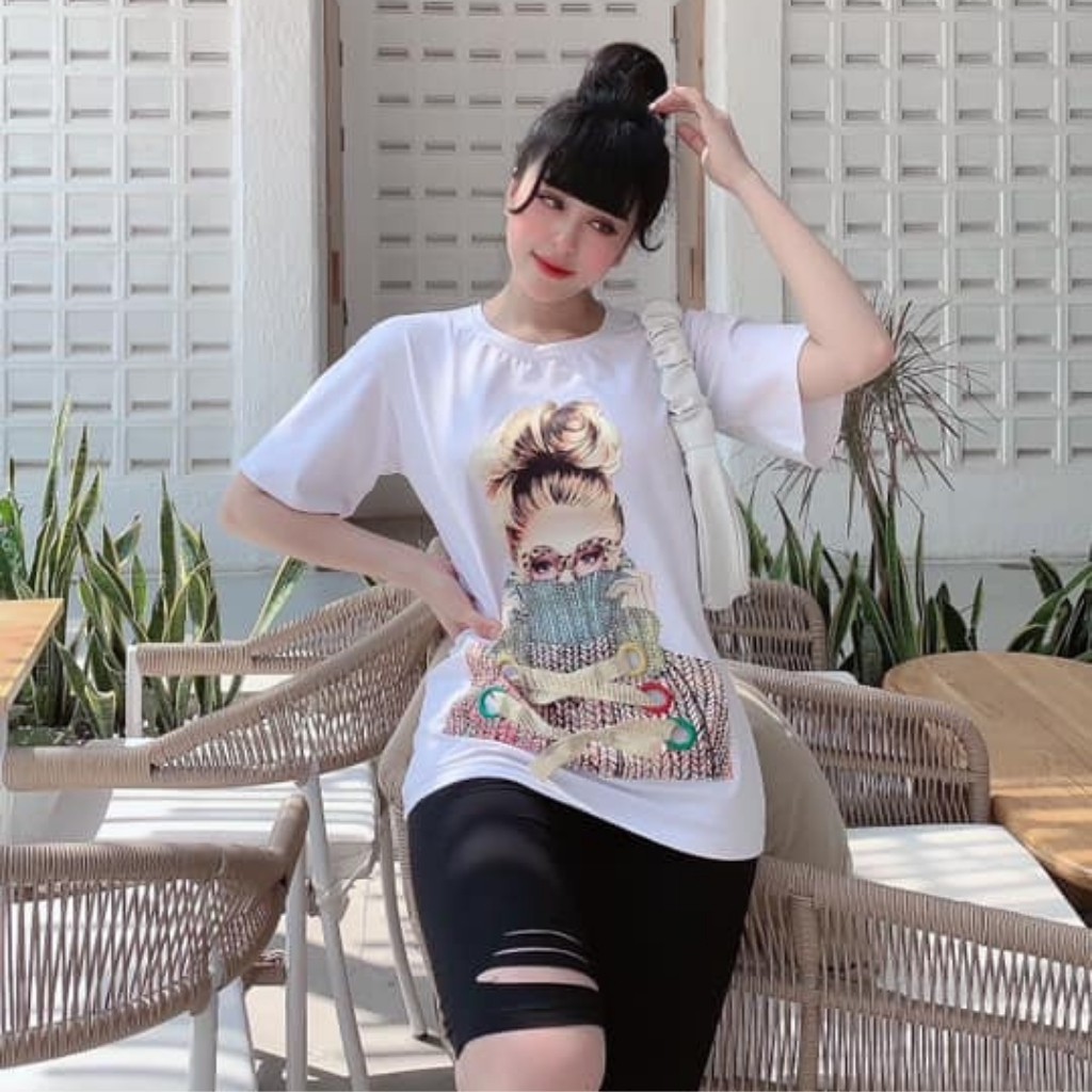 Đồ Bộ Nữ TS01331 Đồ Bộ Mặc Nhà Chất Cotton 100% Co Dãn Mịn Đẹp Quần Ngố Lửng Rách Nhẹ Hình In Cô Gái Size 40KG - 80Kg | BigBuy360 - bigbuy360.vn