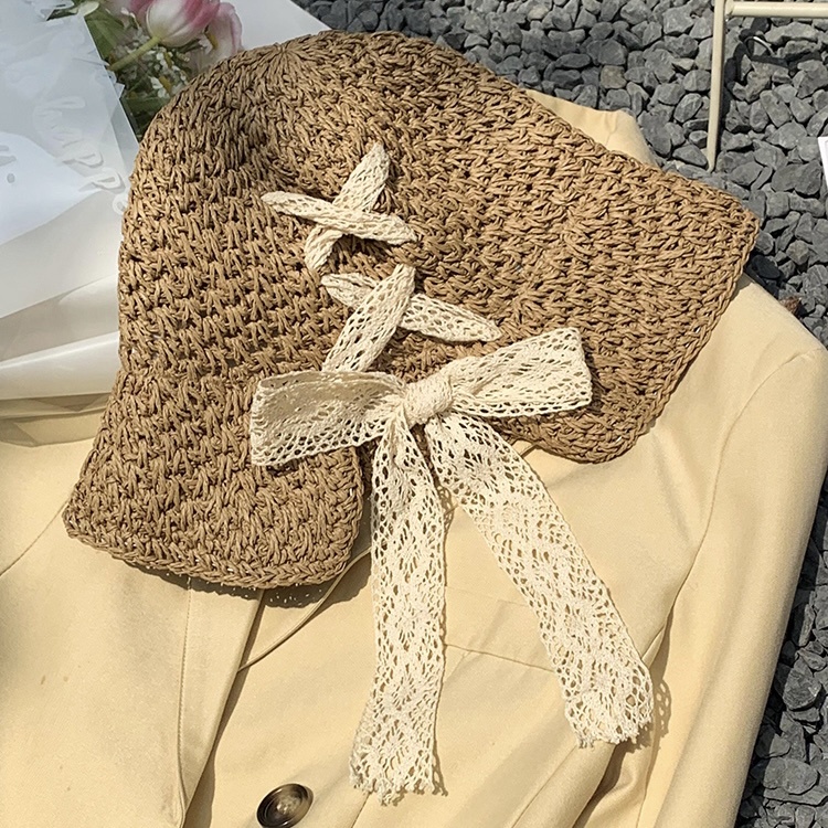 Mũ cói MG STUDIO thắt nơ ren xinh xắn đáng yêu cho nữ