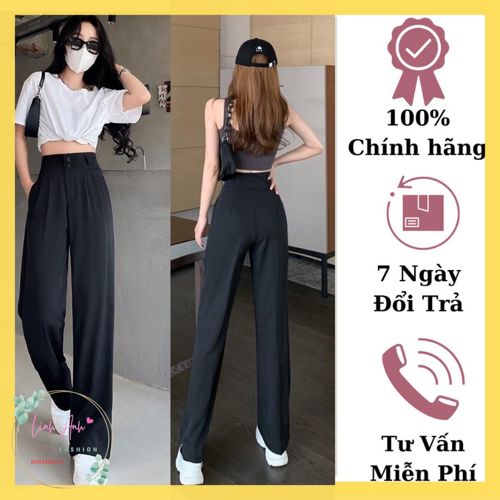Quần Ống Rộng Nữ Lưng Cao 2 Khuy Mới Dài 100Cm Cạp 7Cm Cao Dáng Quần Ống Suông Cạp Cao Phong Cách Hàn Quốc Trẻ Trung