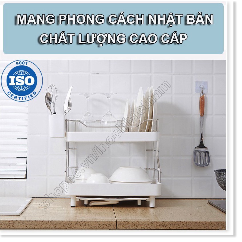 Kệ đựng chén  -Bát Nhựa Inox 2 Tầng Inochi Có Khay Thoát Nước Thông Minh Tiện dụng hàng chính hãng