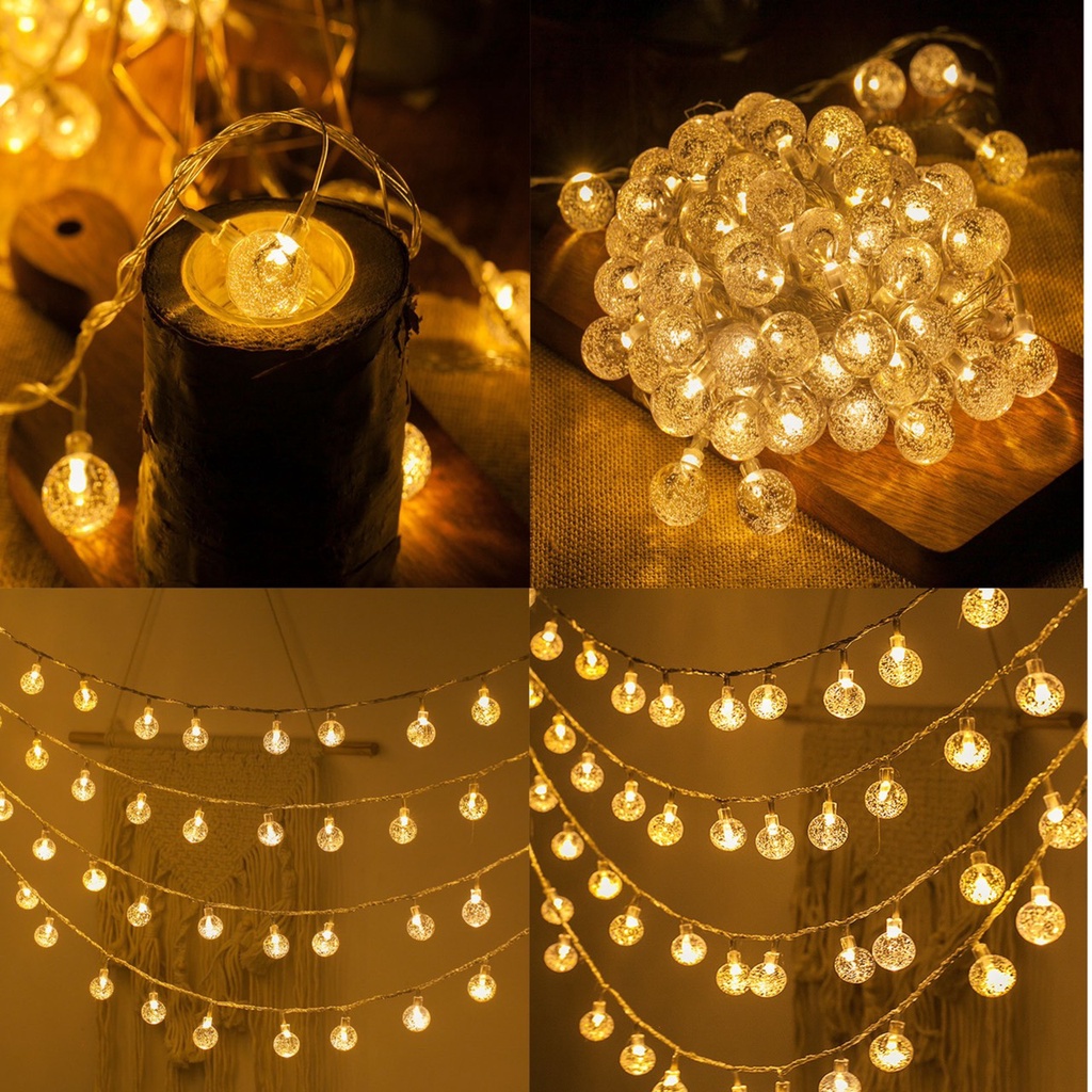 Dây đèn led cherry ball, dây đèn led pha lê , đèn nháy bi bọt nước 10m bóng sáng vàng trang trí nhà cửa, trang trí tết