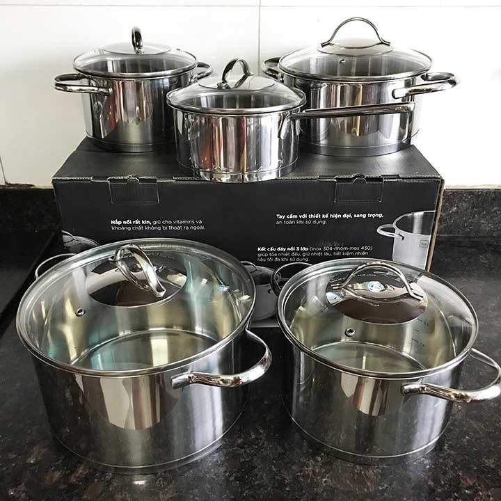 Bộ nồi inox 304 FiveStar oval 5 chiếc vung kính