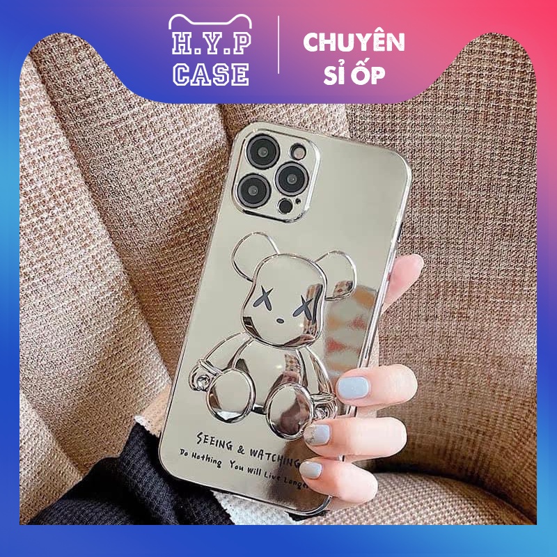 Ốp Lưng Iphone Hình KAWS Nổi 3D Màu Full Bạc Viền Si Chống Bẩn Cạnh Vuông (02)