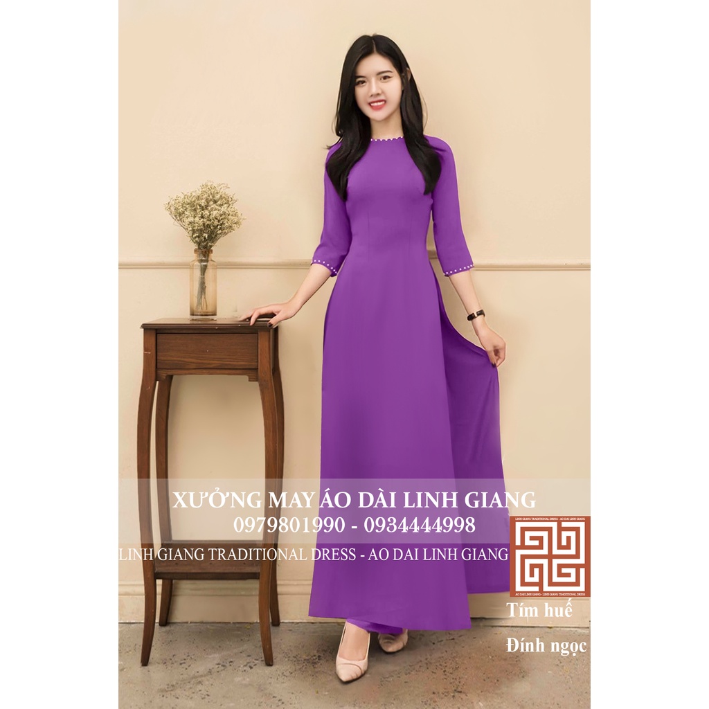 BỘ ÁO DÀI CỔ TRÒN ĐÍNH NGỌC