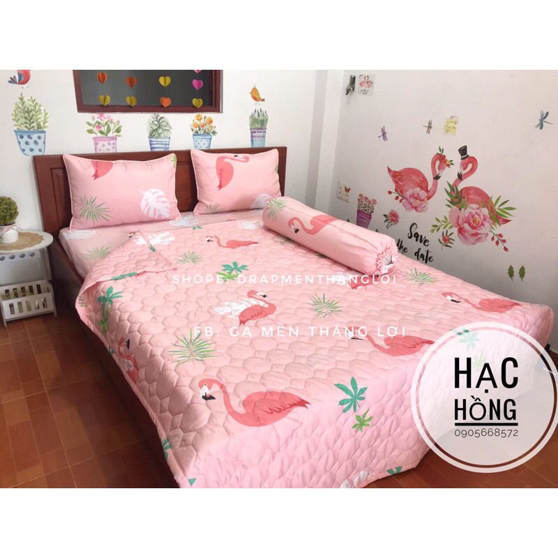 Chăn ga lụa tencel mát mềm mịn họa tiết con hạc siêu xinh