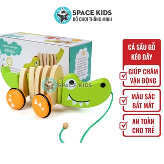 Đồ chơi cho bé Cá sấu gỗ có dây kéo đồ chơi gỗ thông minh Space Kid