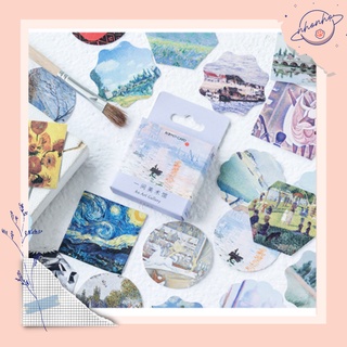 Hộp 46 Sticker nhãn dán TRANH VANGOGH CỔ ĐIỂN vintage trang trí sổ tay nhật kí journal điện thoại DIY
