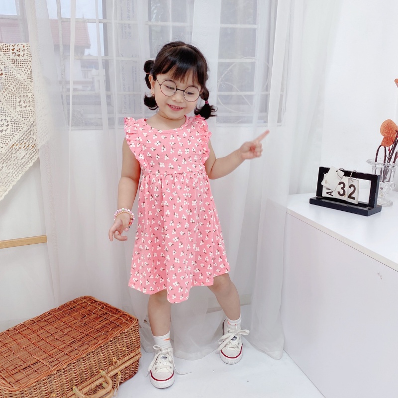 Váy cho bé gái, đầm sát nách cho bé phối bèo chất liệu cotton xuất dư cao cấp, mềm mại ZG Boutique size từ 10 đến 25kg