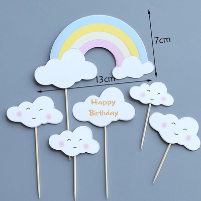Set 8 Phụ Kiện Trang Trí Bánh Kem Hình Kỳ Lân Cầu Vồng Dễ Thương Xinh Xắn
