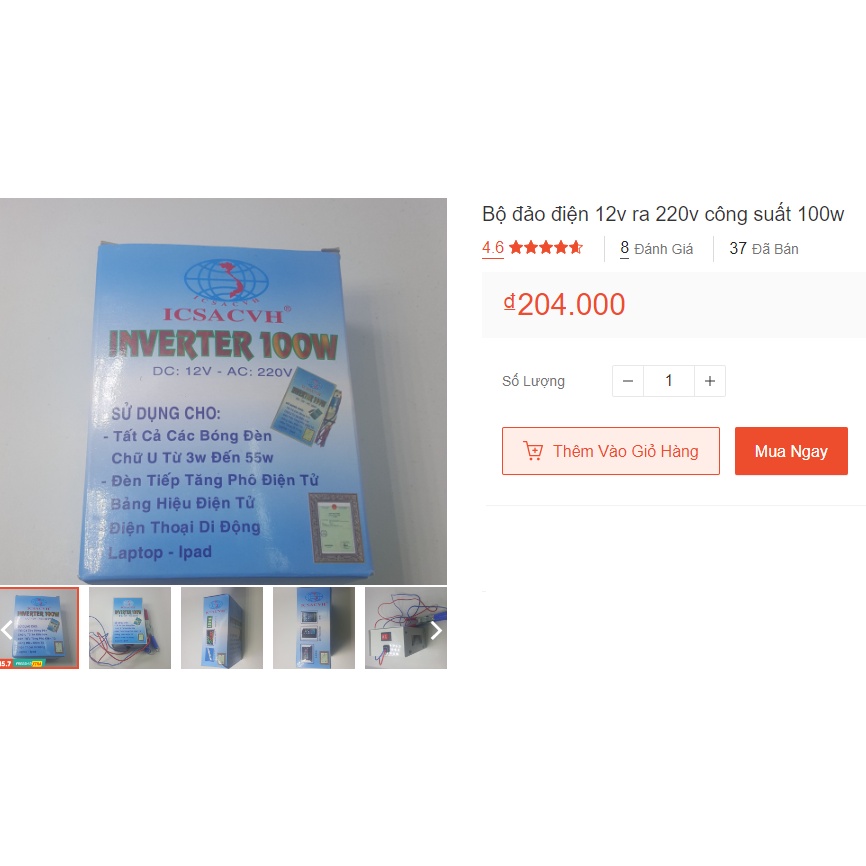 Bộ đảo điện 12v ra 220v -50W 100w