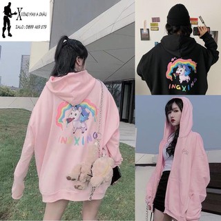 Áo khoác nỉ ngoại hoodie dây kéo dáng rộng phong cách hot Hàn Quốc UNICORN INGXING CA078