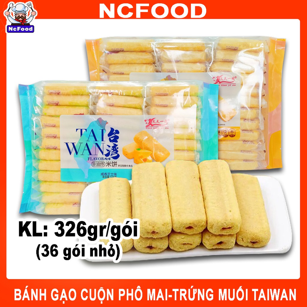 [Mã 66FMCGSALE hoàn 8% đơn 500K] Bánh Gạo Cuộn Phô Mai Trứng Muối TAIWAN 326gr (NCFOOD)